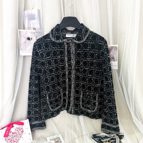Dior 23SS 黑色銀線編織短外套