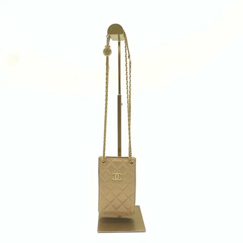 Chanel 金色 雙C 菱格紋 手機 31開 肩背包