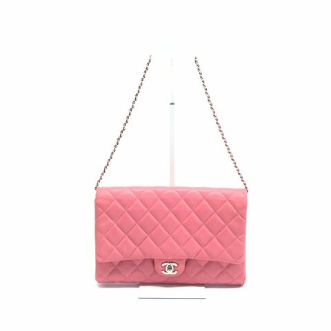 Chanel 粉色 羊皮 timeless 18開 肩背包