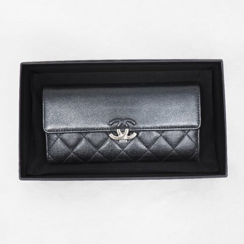 CHANEL 黑色牛皮長銀包