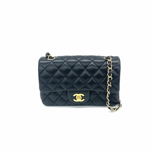 Chanel 黑金 cf 大mini 20開 羊皮 肩背包
