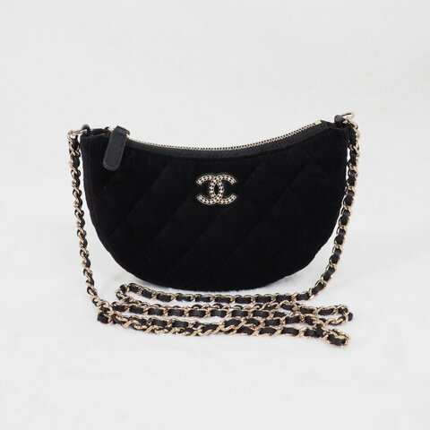 CHANEL 天鵝絨黑金單肩包