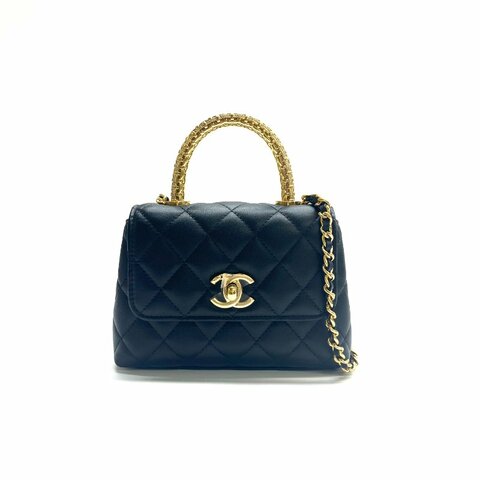 Chanel 黑金 25A Coco handle nano 14.5cm 晶片25年 肩背包
