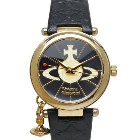 Vivienne Westwood Orb VV006BKGD 石英腕錶，黑色錶盤，不鏽鋼錶帶，皮革錶帶，礦物玻璃錶鏡，女士款