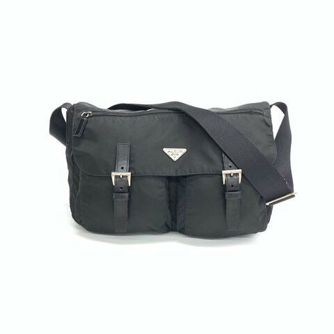Prada 黑色 尼龍 郵差 35 肩背包