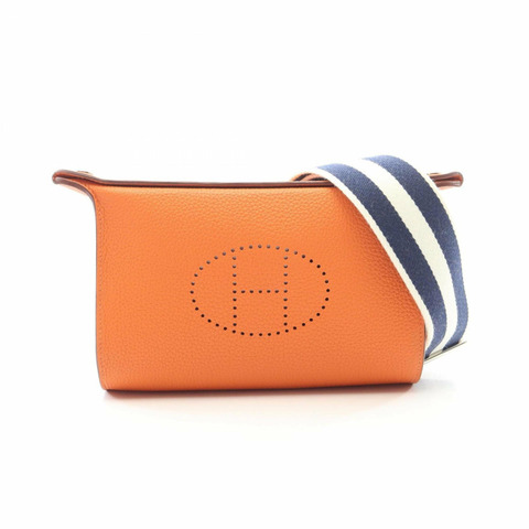 愛馬仕 HERMES Vid Poche 單肩包手提包 Togo 皮革 女士橙色
