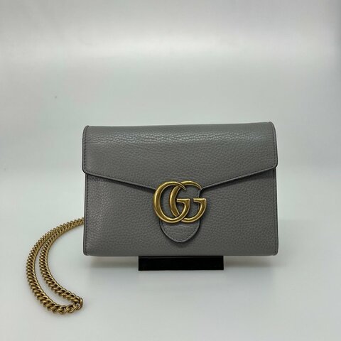 GUCCI 401232 灰金SOHO鐵牌金鍊包