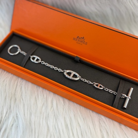 HERMES H104567B Farandole Chaine d'ancre鍊環 手鍊 純銀 豬鼻子