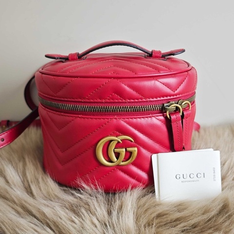 Gucci古馳 馬蒙金標 雙肩包 斜挎包 紅色 完標