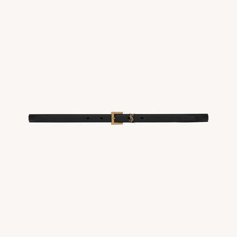 YSL Saint Laurent 2公分窄版黑色金Logo皮帶