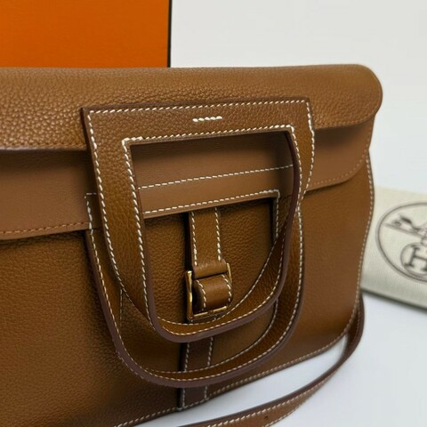 99♥️Hermes Halzan25 福寶馬鞍皮 Z刻 金棕銀扣