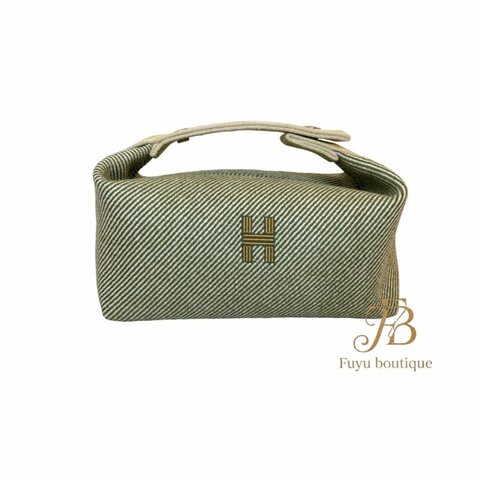 【H0029】HERMES 森林綠/米黃色羊毛 Bride-a-Brac 收納包 (PM)