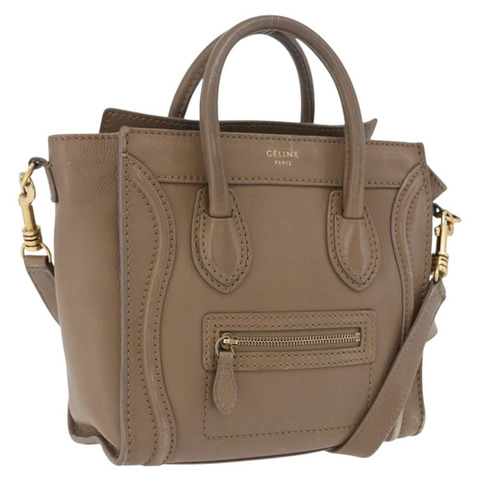 CELINE Luggage Nano Shopper 手提包 皮革 2way 米色 金色 正品 200630A