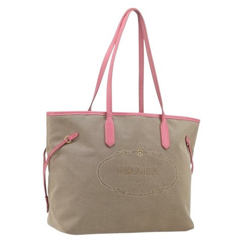 PRADA 手提包 帆布提花 棕色 金色 正品 200586V