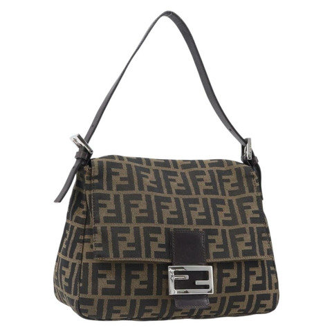 FENDI Zucca帆布Mamma Baguette單肩包 黑色棕色 正品 200696V