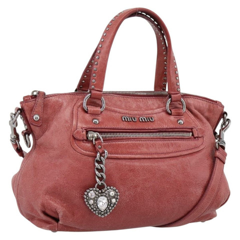 Miu Miu Vitellolux 手提包 真皮 兩用 粉紅色 銀色 正品 202584V