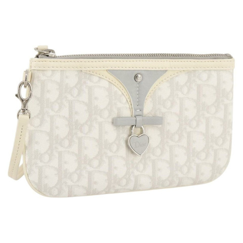 Christian Dior Romantic 配件包 PVC 皮革 白色 銀色 正品 205858V