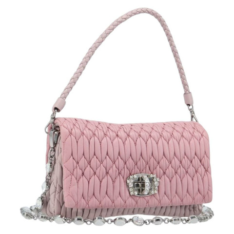 Miu Miu 鏈條單肩包 皮革 兩用 粉紅色 銀色 正品 BA15638A