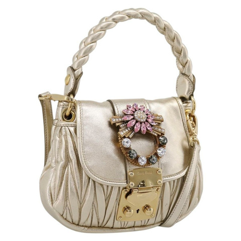 Miu Miu Matelasse 手提包，皮革材質，香檳金金色，可兩用，正品，貨號 167599SAM