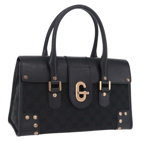 GUCCI GG帆布手提包 黑色 金色 124286 正品 am12659V