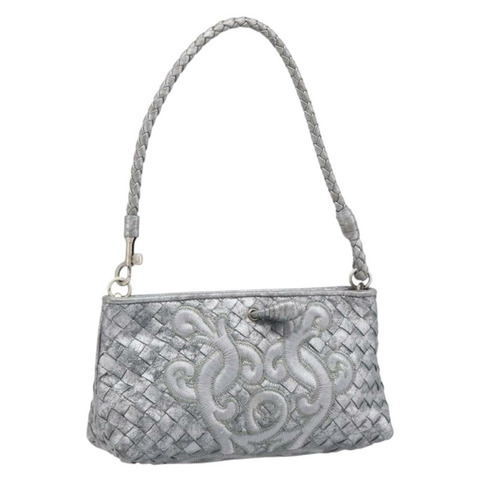 BOTTEGA VENETA INTRECCIATO 小袋 皮革 銀色 161358 正品 mr2873V