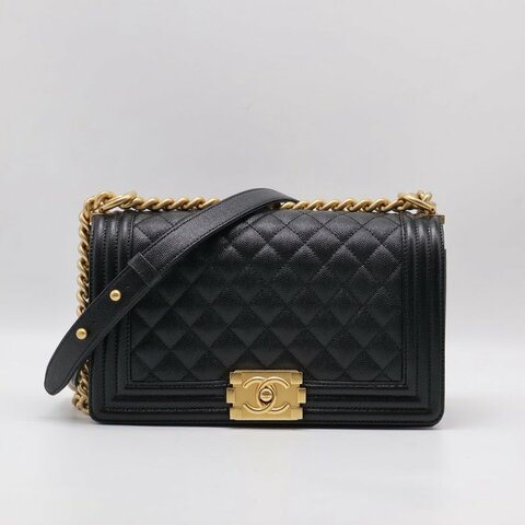 CHANEL Boy25 粒面牛皮口蓋包 - 黑金