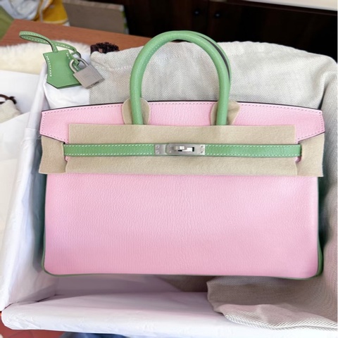 Hermes爱马仕 Birkin25 樱花粉拼牛油果绿