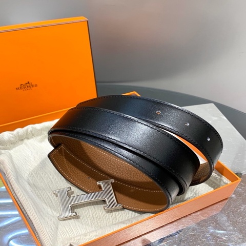 Hermes 爱马仕黑拼金棕 经典H扣腰带
