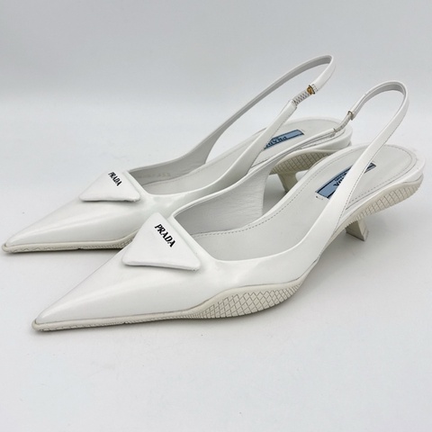 PRADA/普拉達異形跟高跟鞋白色 35.5碼