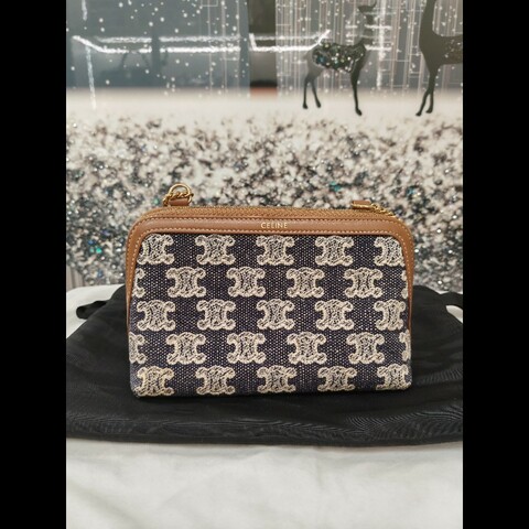 CELINE  Clutch on Chain in Jacquard Triomphe All Over
