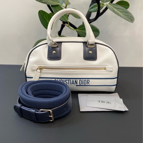 DIOR 迪奧 Vibe Bowling白藍拼色牛皮保齡球手提斜挎包