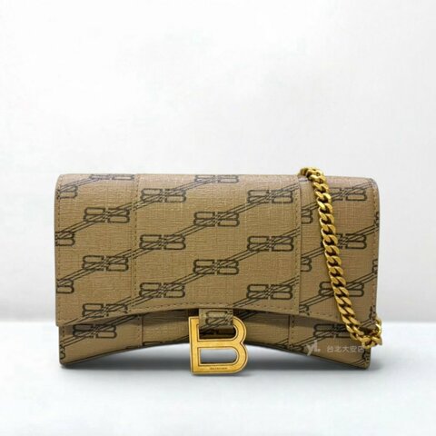 A13520-Balenciaga Hourglass咖色老花沙漏金釦woc鏈條包 656050