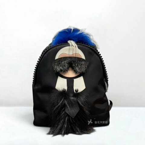 B6503-FENDI 老佛爺毛毛圖騰尼龍後背包