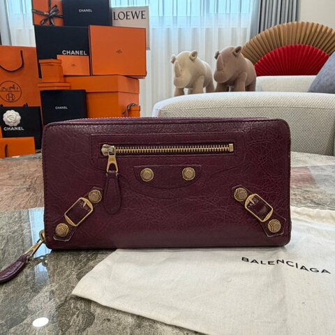 BALENCIAGA 巴黎世家全皮小金釦ㄇ字拉鍊長夾皮夾