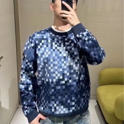 LV路易威登 圓領 馬賽克 鉚釘logo 衛衣 針織衫 藍色 尺碼:xxl 胸圍124衣長71