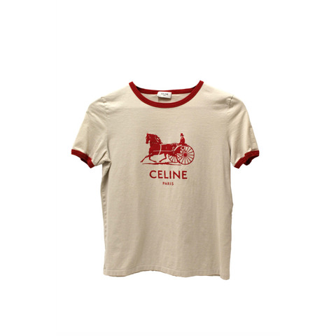 Celine Neutral and Red Cotton Graphic Print T-shirt size S