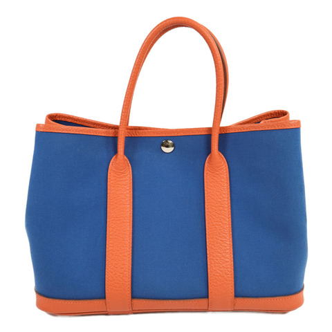 HERMES Canvas/Negonda皮革Garden Party TPM手挽袋Capucine/Bleu Outre