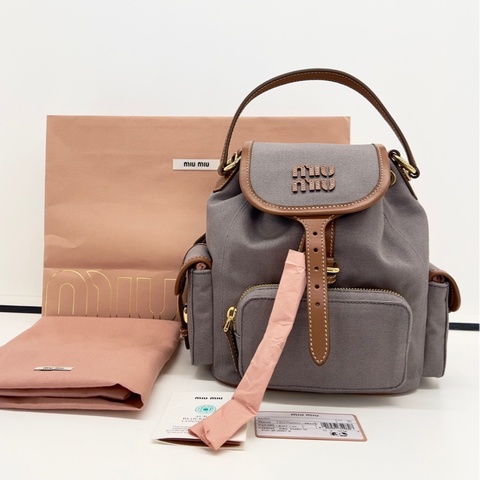 🌷全新可送禮！Miumiu 帆布拼皮 後背包 芯片款