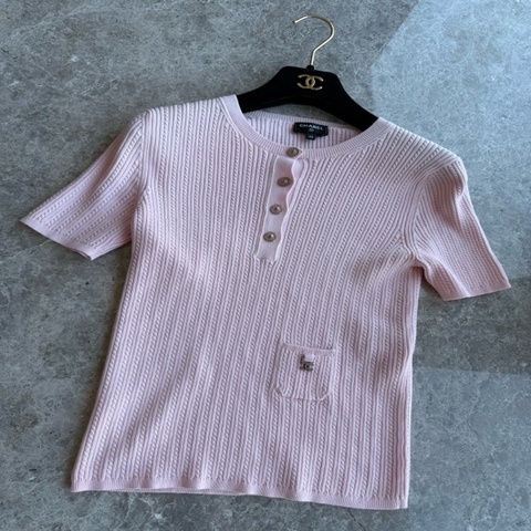 Chanel22p粉色针织短袖fr38~~