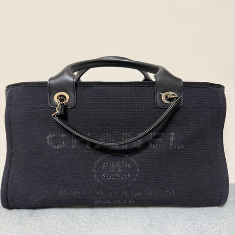 CHANEL 24C Deauville 黑色帆布手提／肩背包