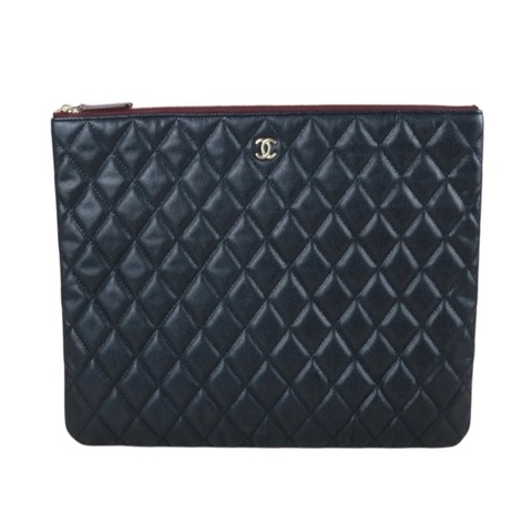 「JL精品代購」98新 Chanel 香奈兒黑金魚子醬收納包大號