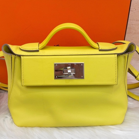 愛馬仕Hermes 2424mini 檸檬黃銀扣 ev皮