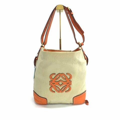 LOEWE logo 帆布拼皮 斜背包