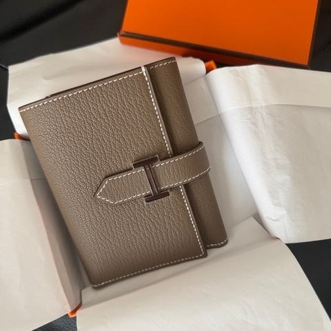 全新 愛馬仕Hermes bearn 短夾三折 大象灰銀扣