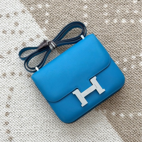 Hermes • 經典坦桑尼亞藍銀釦Mini Constance Ec皮🩵