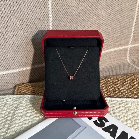 Cartier卡地亞18K玫瑰金鑲嵌紅色財寶寶石項鍊