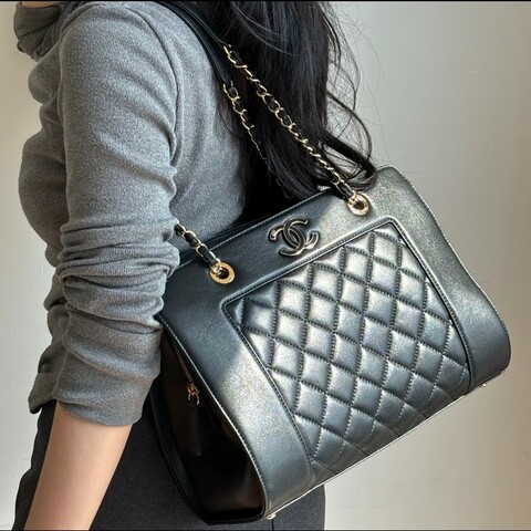 Chanel香奈兒 黑金琺瑯雙C鏈條tote 稀有小號托特包99新✨️