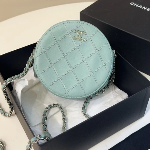 Chanel 香奈兒 淡藍色 mini 羊皮 圓餅包