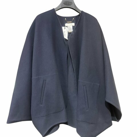 【美收精品】CHLOÉ 深藍色羊毛落肩斗篷開襟大衣外套 6-533【隔月月中將轉賣至日本 上架期限30天】
