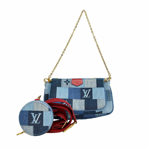 路易威登牛仔布Monogram Multipochette Accessoires手提包 M44990 藍紅色兩用包 女士 P3523859